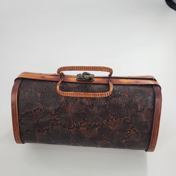 Handbags - Vintage Bamboo Barrel Handbag Floral Carved Clasp Closure